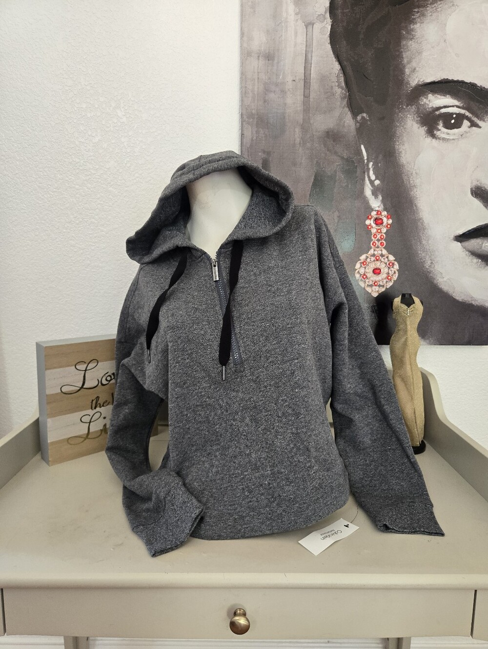 NWT Calvin Klein Performance Grey Hooded Half-Zip Women's Sweater Size Medium